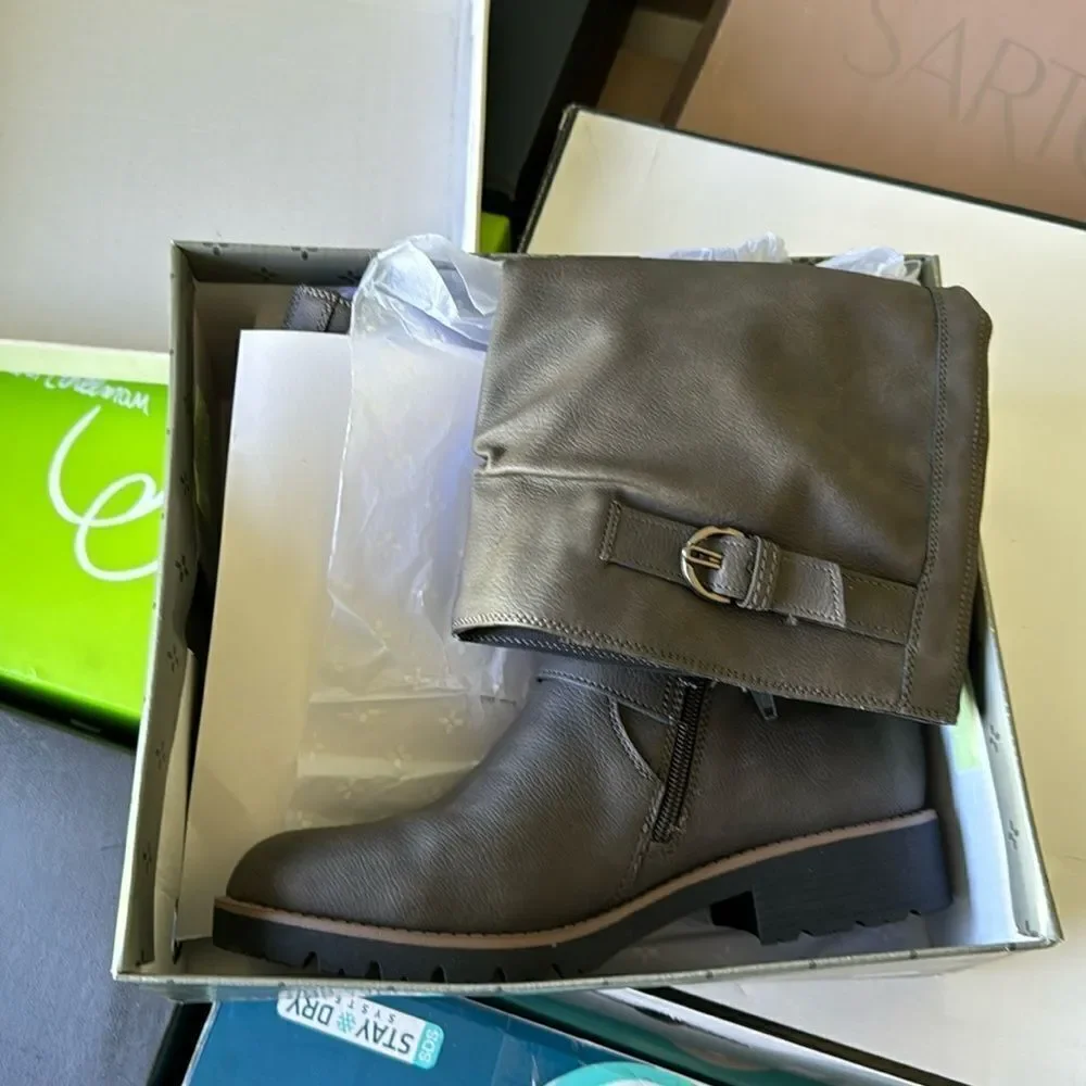 Sun + Stone Womens Brinley Faux Leather Zipper Knee-High Boots